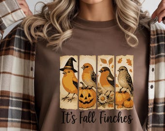 Fall Finches Comfort Colors Shirt, Halloween Birds Tee