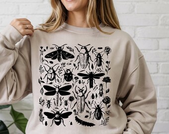 Entomology Sweatshirt, Vintage Insect Beetle Print Pullover