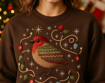 Finch Christmas Lights Sweatshirt - Cozy Christmas Faux Crochet Sweater