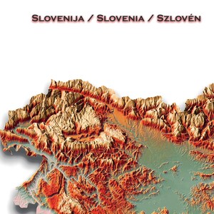 Mapa en relieve de Eslovenia para imprimir | Arte de terreno sombreado | Descarga instantánea PDF y JPEG | Impresión geográfica de alta resolución, mapa de Eslovenia, Eslovenia,