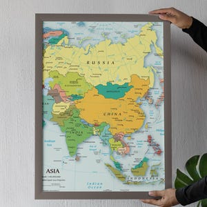 Printable Political Map of Asia 2025 | A3 High-Resolution Digita Asia map | Updated Countries and Capitals | Wall Art & Office Decor