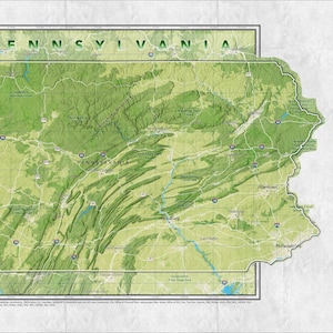 Pennsylvania Map | Vintage State Map of Pennsylvania | Printable Topographic Pennsylvania Map | High-Resolution Digital Download