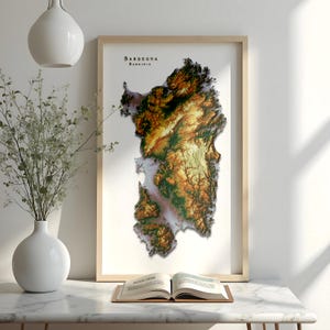 Reliefkarte Sardinien | Karte Sardinien | Druckbare Geländekarte | Italien Karte | Topografische Karte Sardinien | Digitale Kunst mit hoher Auflösung | Karte von Italien