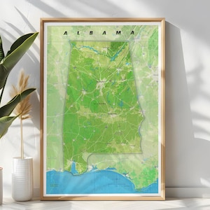 Printable Map of Alabama | Customizable & High-Quality Design| Alabama map | usa map | map decor of alabama| gift map| best gift alabama map