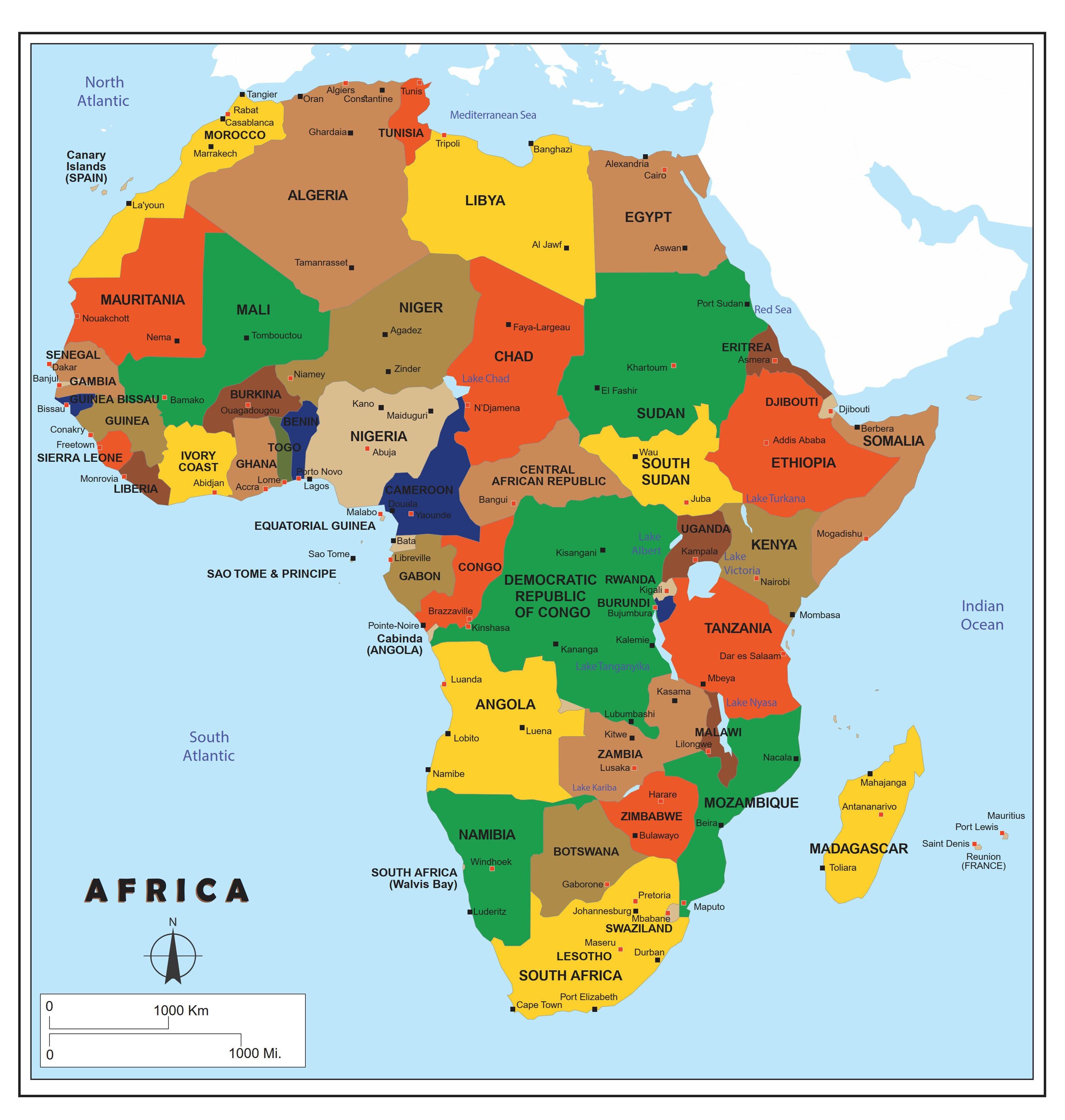 Printable Political Map Of Africa country Borders And Capitals 