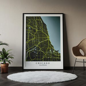 Chicago Street Map, CHICAGO City Map, gepersonaliseerd kaartcadeau, Valentijnsdagcadeau, gepersonaliseerde kaart, minimalistische inrichting, digitale download