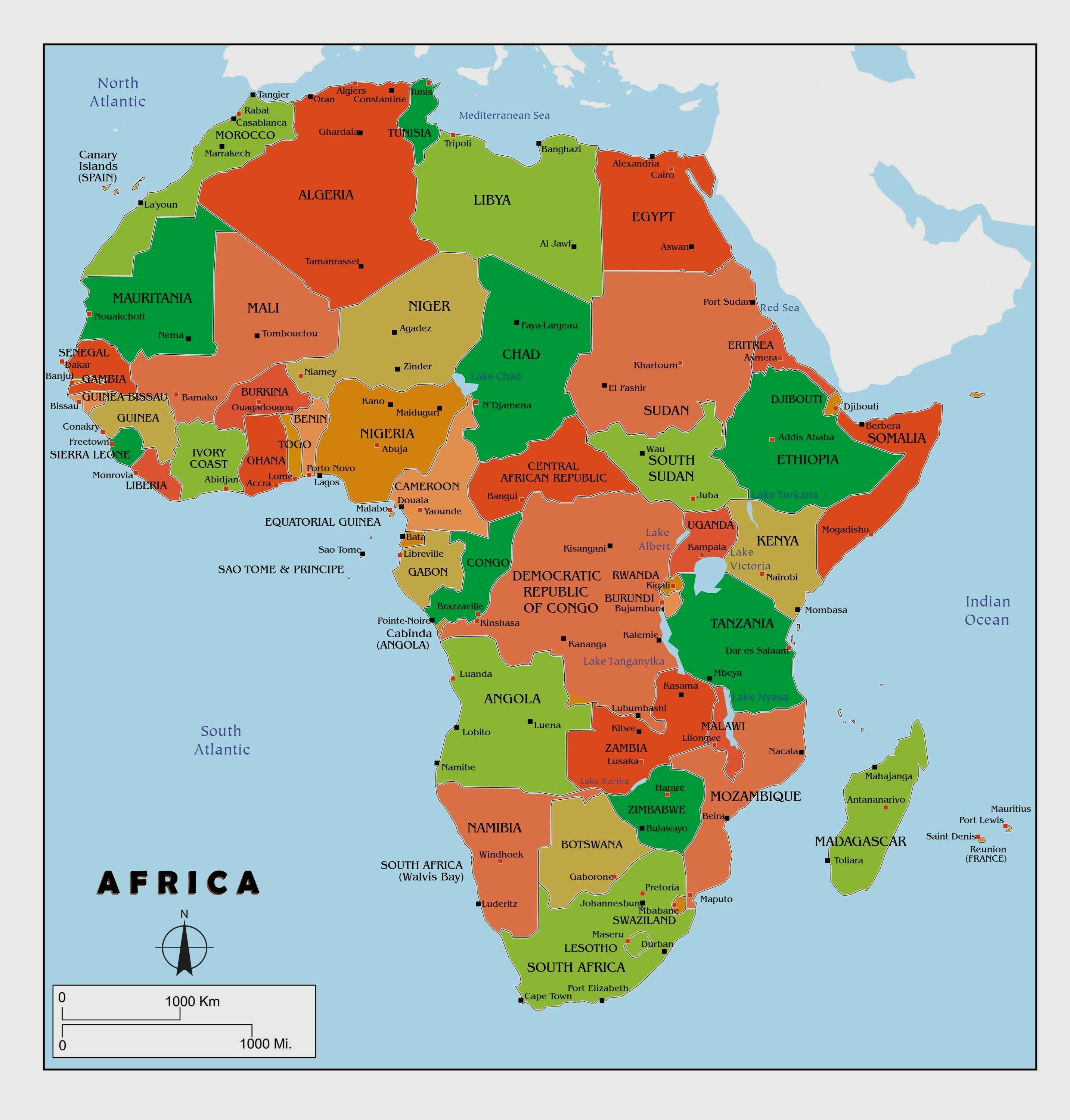 Printable Political Map of Africa |Country Borders and Capitals | Educational Wall Art | Office & Classroom Decor, africa map, gift map