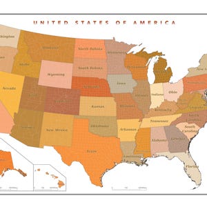United States of America Map digital download poster | Detailed map of America | Styled Beige Home School Wall Art| USA Map| States| America