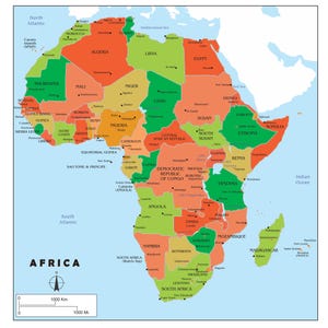 Printable Political Map of Africa |Country Borders and Capitals | Educational Wall Art | Office & Classroom Decor, africa map, gift map