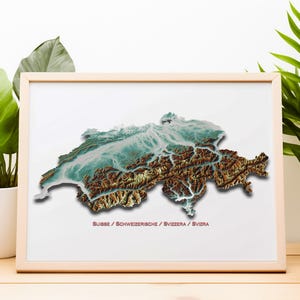 Switzerland Relief Map | Shaded Printable Wall Art | Digital Download | High-Resolution PDF & JPEG | Geography Decor | Suisse Map| La Suisse