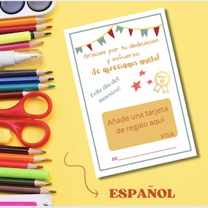 Afdrukbare houder Spaanse leraar waardering cadeaukaart, Teacher Appreciation Week, Teacher's Gift, Instant print; Spaans, Spaans