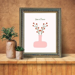 Vase à Fleurs - ミニマリストな花の壁アート - エレガントなフランス風の装飾