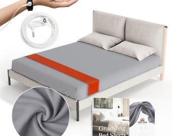 Spannbettlaken zur Erdung, hergestellt aus Silver Fiber + zertifizierter Bio-Baumwolle für besseren Schlaf und Schmerzlinderung. Mit Armband + Kordeln