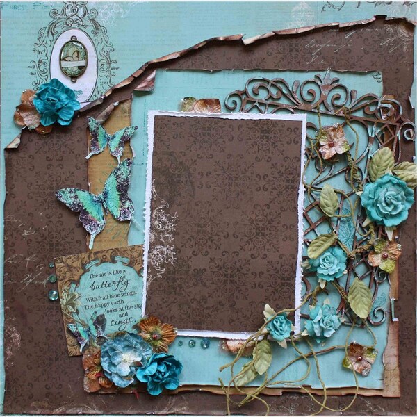 Premade 12x12 Shabby Chic Scrapbook Layout, Prima,Petaloo, BoBunny