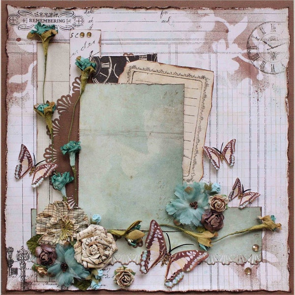 Premade 12x12 Shabby Chic Scrapbook Layout, Prima, Petaloo, BoBunny, Gift