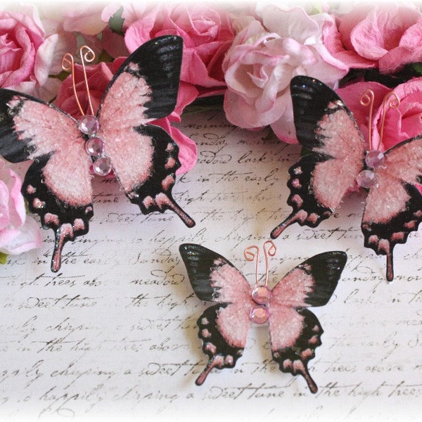 Salmon Glitter Glass Butterfly Die Cut Embellishments for Scrapbooking,Cardmaking, Tag Art, Mixed Media, Wedding, Mini Album