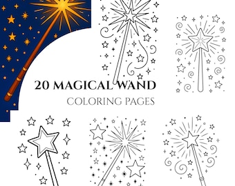 Toverstaf kleurplaten - 20 fantasieontwerpen (afdrukbaar pdf-bestand)