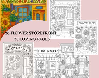 Kleurboek Flower Storefront: 20 afdrukbare grijswaardenpagina's (pdf-download)