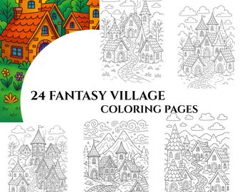 24 Fantasy Village Coloring Pages - Kids & Adults (Printable PDF)