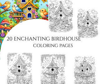 Kleurplaten vogelhuisje - 20 betoverende ontwerpen, volwassenen en kinderen (afdrukbaar pdf-bestand)