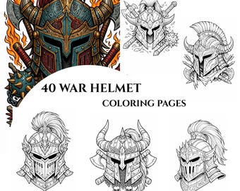 40 Disegni da colorare di elmi da guerra – Armature da guerriero (Download digitale)