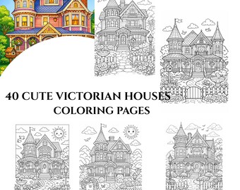 40 Victoriaanse huisillustraties – activiteitenpagina's voor volwassenen, afdrukbare pdf, direct downloaden