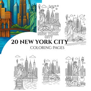 New York City Coloring Book: 20 NYC Landmark Pages (Printable PDF File)