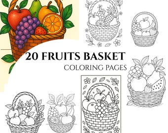 Fruit Basket Coloring Pages: Kawaii Style Illustrations (Printable PDF File)