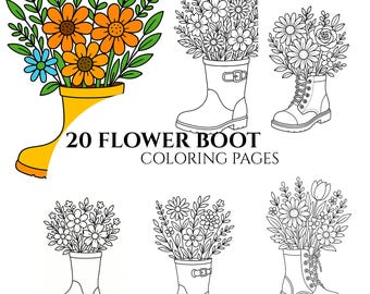 Disegni da colorare con stivali di fiori: 20 disegni floreali kawaii (PDF stampabile)