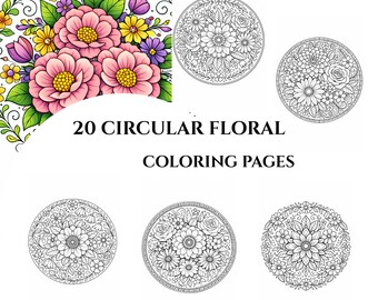 20 circulaire kleurplaten met bloemen – Mindfulness, ontspanning (digitale download)