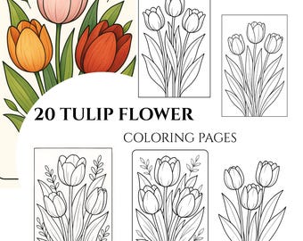 Kleurplaten tulpenbloem: 25 bloemmotieven (afdrukbaar pdf-bestand)