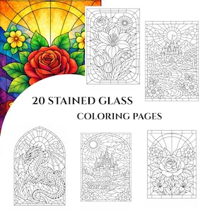 Stained Glass Coloring Pages – Grayscale Adult Designs (PDF Download)