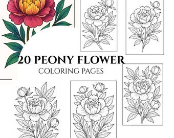 Kleurplaten pioenroos: bloemkunst in grijstinten (afdrukbaar pdf-bestand, png)