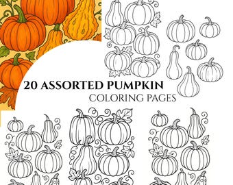 20 kleurplaten pompoen - herfst, Halloween en Thanksgiving (digitale pdf)