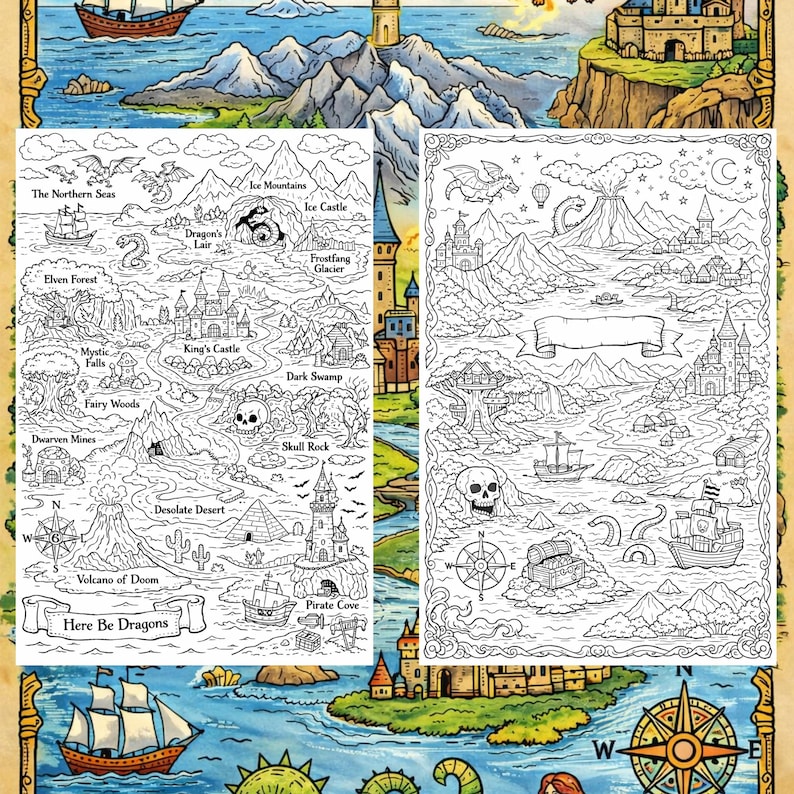 Fantasy Map Coloring Pages - 20 Printable Designs (PDF File) - Etsy