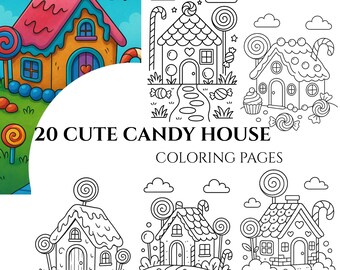 20 schattige Candy House kleurplaten - kleurboek voor volwassenen en kinderen, kleurplaten, direct downloaden, afdrukbaar pdf-bestand.