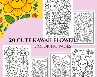 Disegni da colorare di fiori kawaii - 20 disegni stampabili (file PDF)