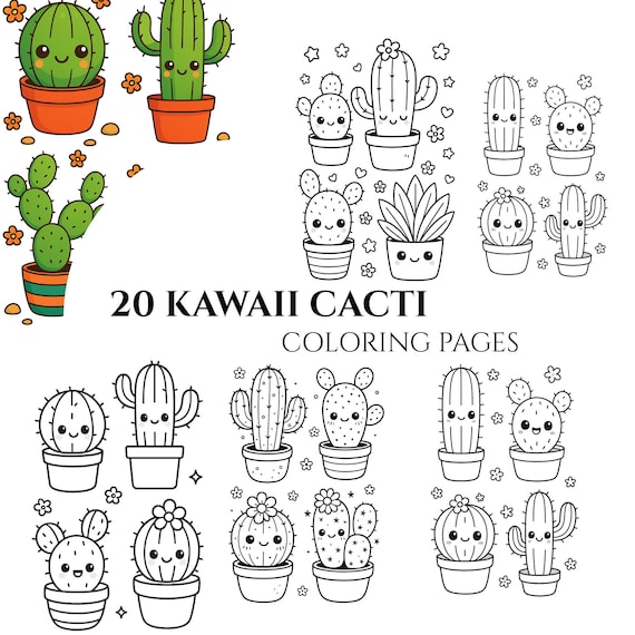 Kawaii Kaktus Malbuch - 75 Pflanzen Designs zum Ausdrucken - Etsy.de