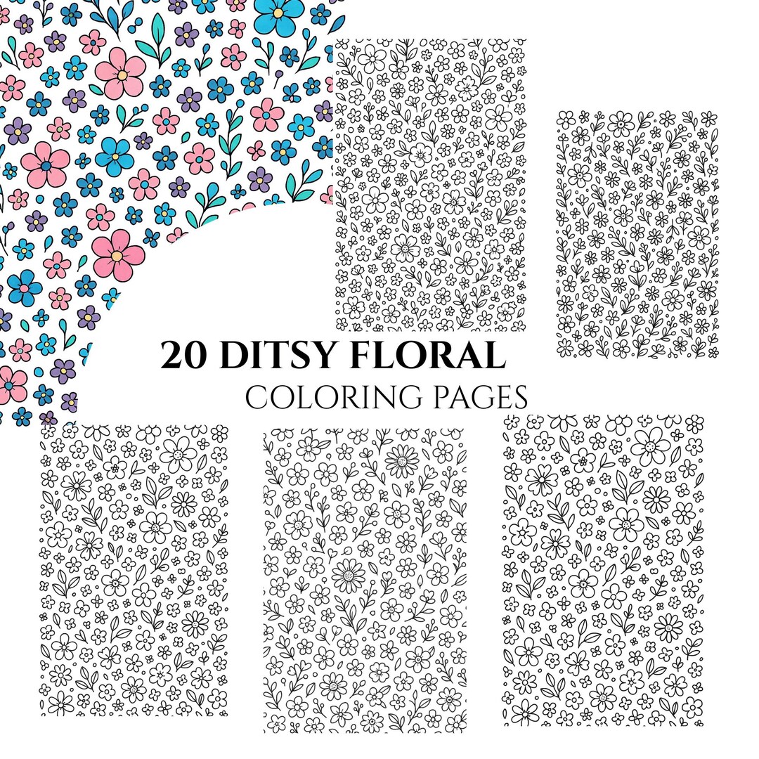 Ditsy Floral Coloring Book - 20 Grayscale Pages (printable PDF File) - Etsy