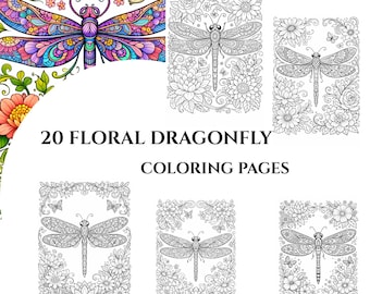 Kleurboek Floral Dragonfly – 20 Fantasy Art-pagina's (afdrukbaar pdf-bestand)