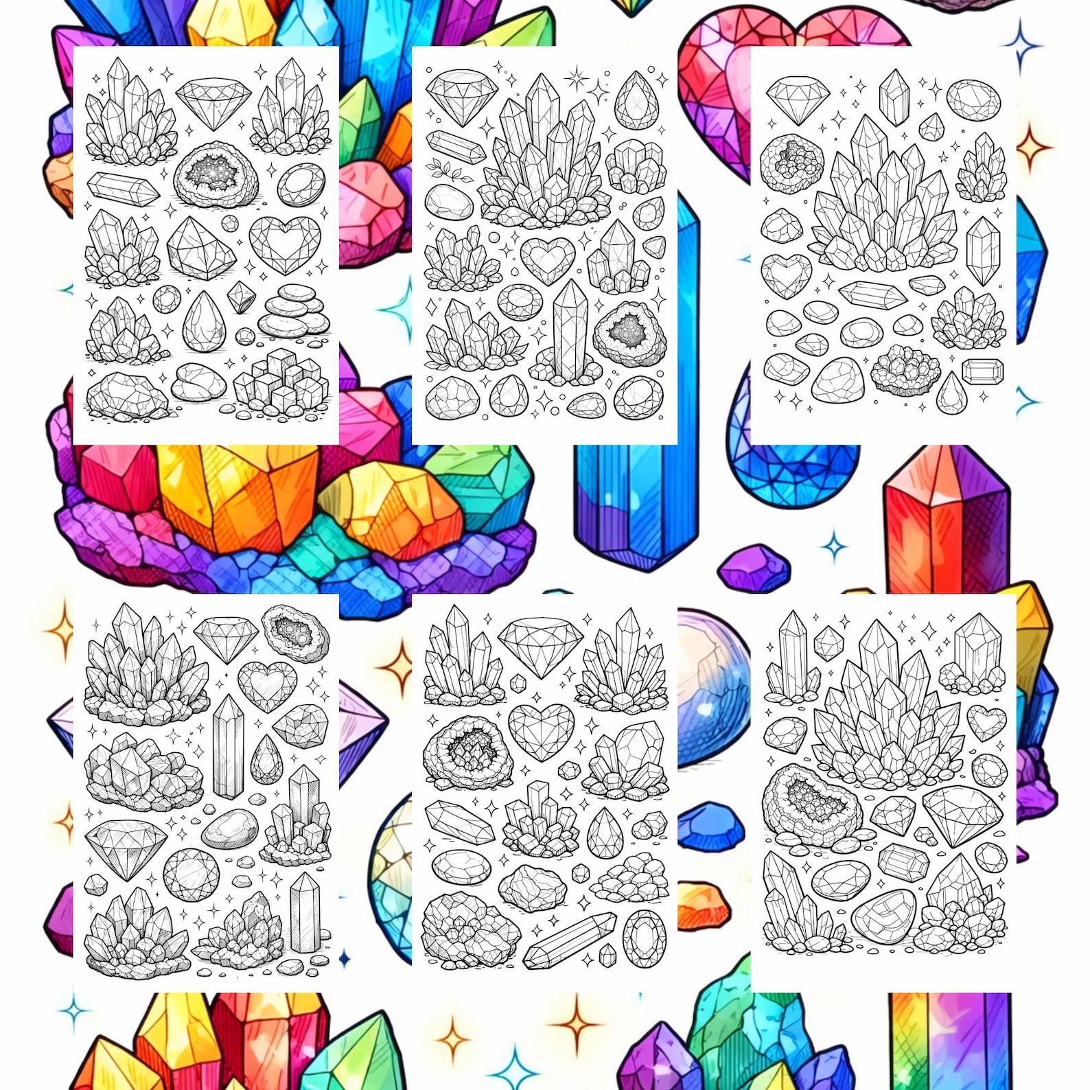 Crystals and Gems Coloring Pages - 20 Printable Gemstone Designs (PDF ...
