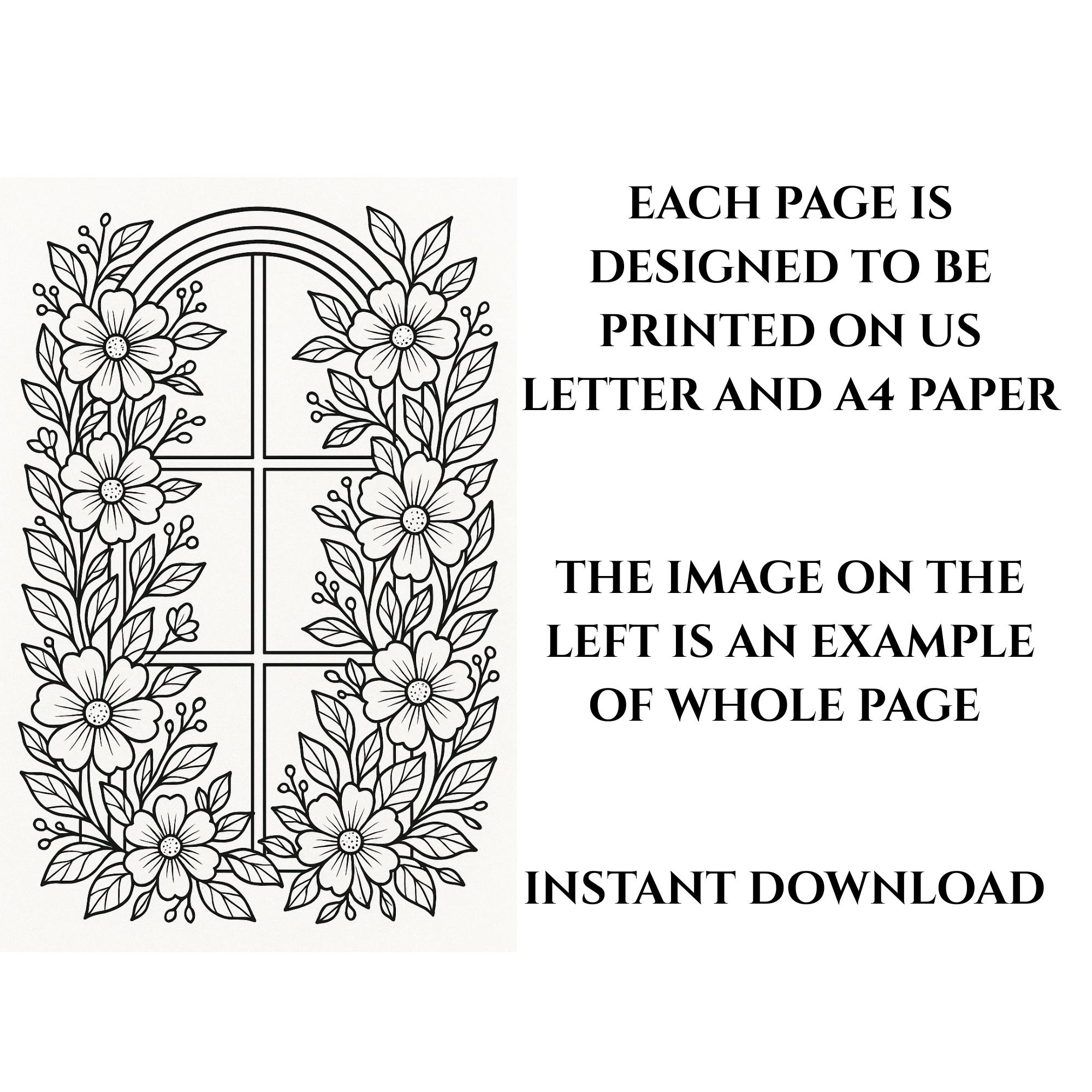 Window Color Paper Floral Window Coloring Pages: Grayscale Illustrations (printable PDF ...