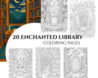 Kleurplaten Enchanted Library: 20 fantasieboekillustraties (afdrukbare pdf)
