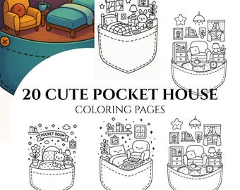 Kleurplaten Kawaii Pocket House – 20 illustraties (afdrukbaar pdf-bestand)