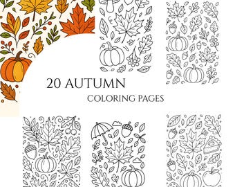 Herfstkleurboek – 20 grijstintenpagina's herfst (afdrukbare pdf)