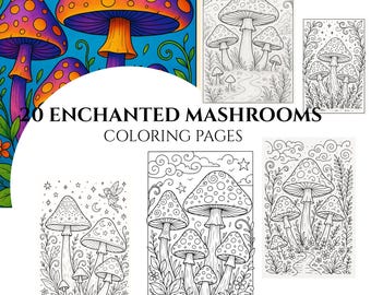 Zauberpilze Ausmalbilder: 20 zauberhafte Illustrationen (druckbare PDF-Datei)