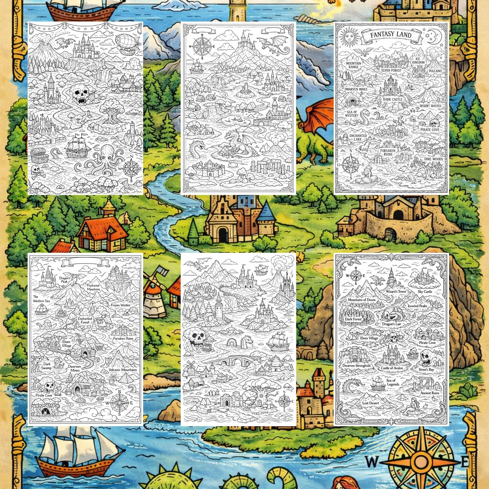 Fictional Map Colorable Fantasy Map Coloring Pages - 20 Printable Designs (PDF File) - Etsy