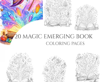 20 páginas para colorear de Magic Emerging Book - Libro para adultos y niños, páginas imprimibles