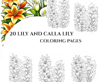 22 kleurplaten lelie en calla lelie – bloemmotieven (pdf-download licht/donker)