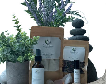 Elementals Collection Gift Set | Complete Self Care Box | Reiki Infused Bath Soak and Tea | Lavender Aromatherapy | Ultimate Wellness Gift